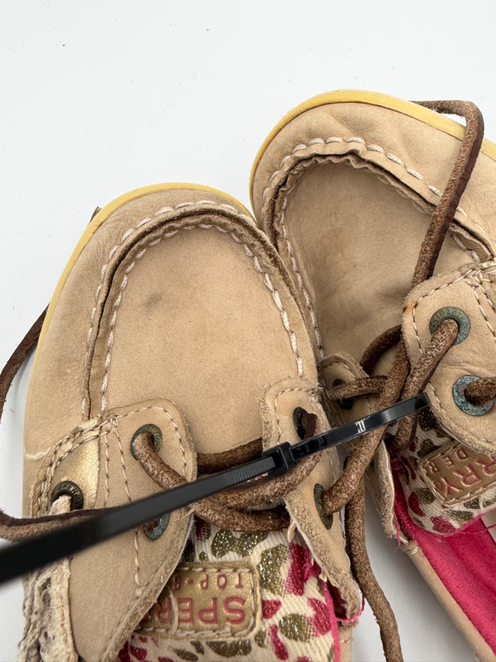 Sperry Toddler Girls 10.5 Tan Leopard Cheetah Moccasin Boat Shoes Pink Lining - Picture 6 of 8